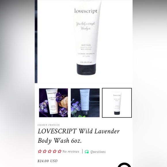 ๐ LOVESCRIPT Wild Lavender Body Wash. 6 fl oz. NWT. Full size. Sealed shut. ๐ธ - Picture 9 of 10